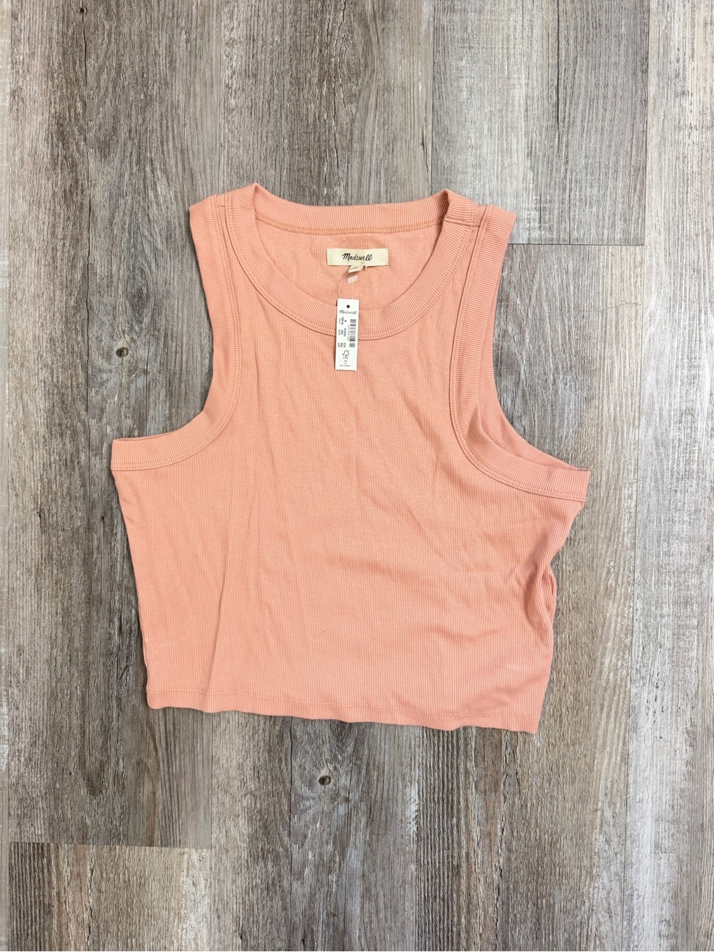 Madewell Women’s Ribbed Crop Tank Top in Peach, size Medium NEW with tags